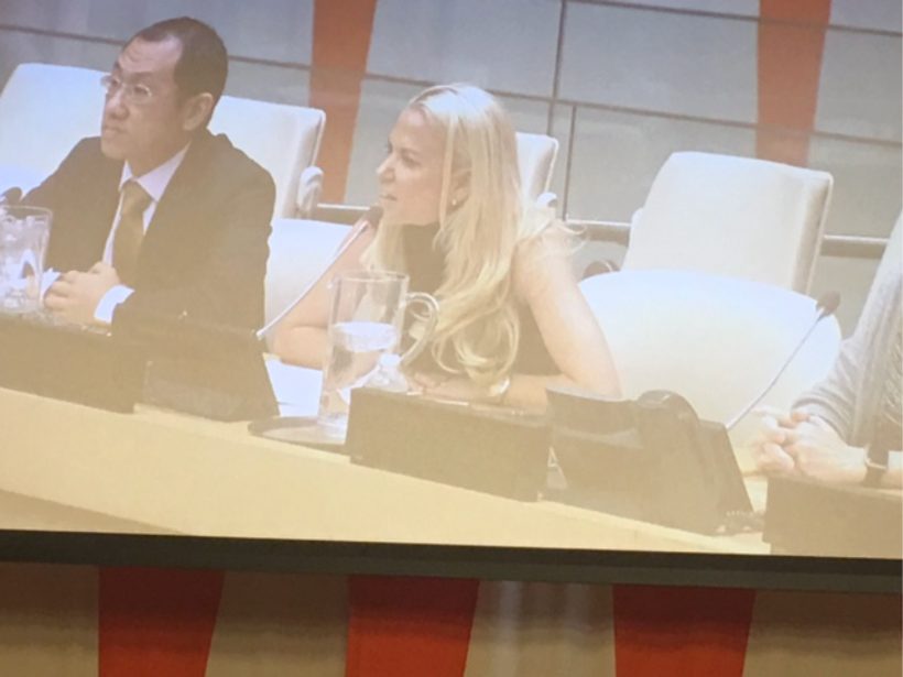 Kate Mulder speaking on a panel at the United Nations